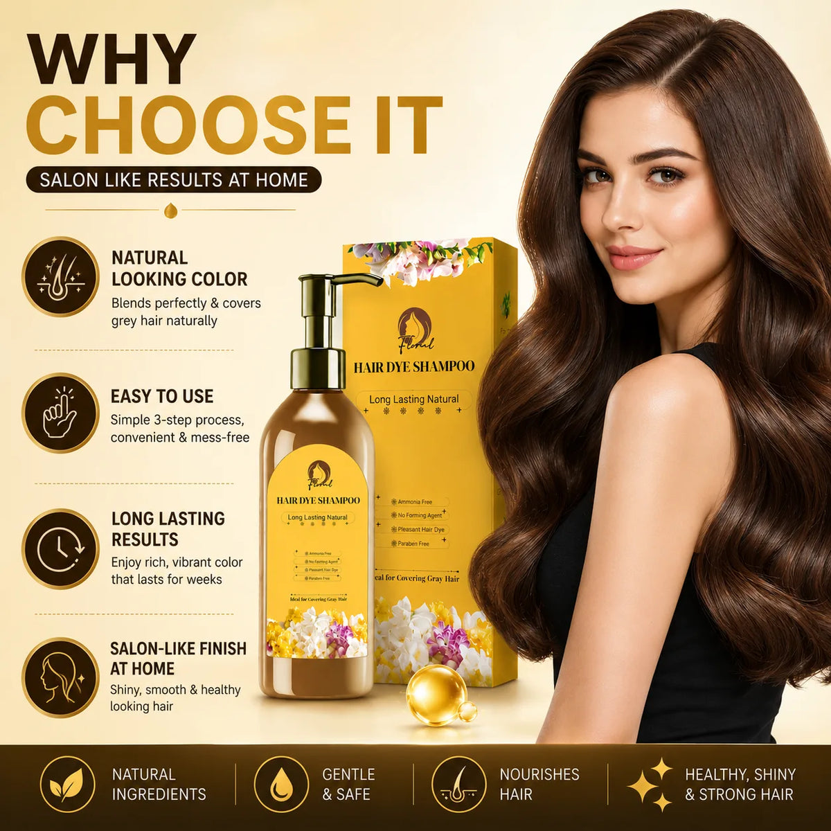 Japanese Hair Dye Shampoo – Long Lasting Natural Hair Dye Shampoo for Man & Women, Premium Japanese Natural for Women Black | Home Solution (Pack of 2)