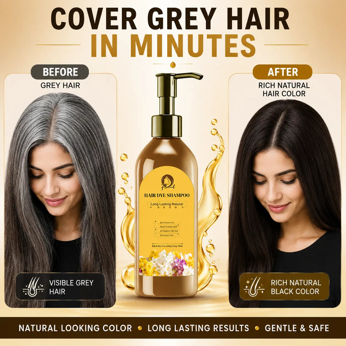 Japanese Hair Dye Shampoo – Long Lasting Natural Hair Dye Shampoo for Man & Women, Premium Japanese Natural for Women Black | Home Solution (Pack of 2)