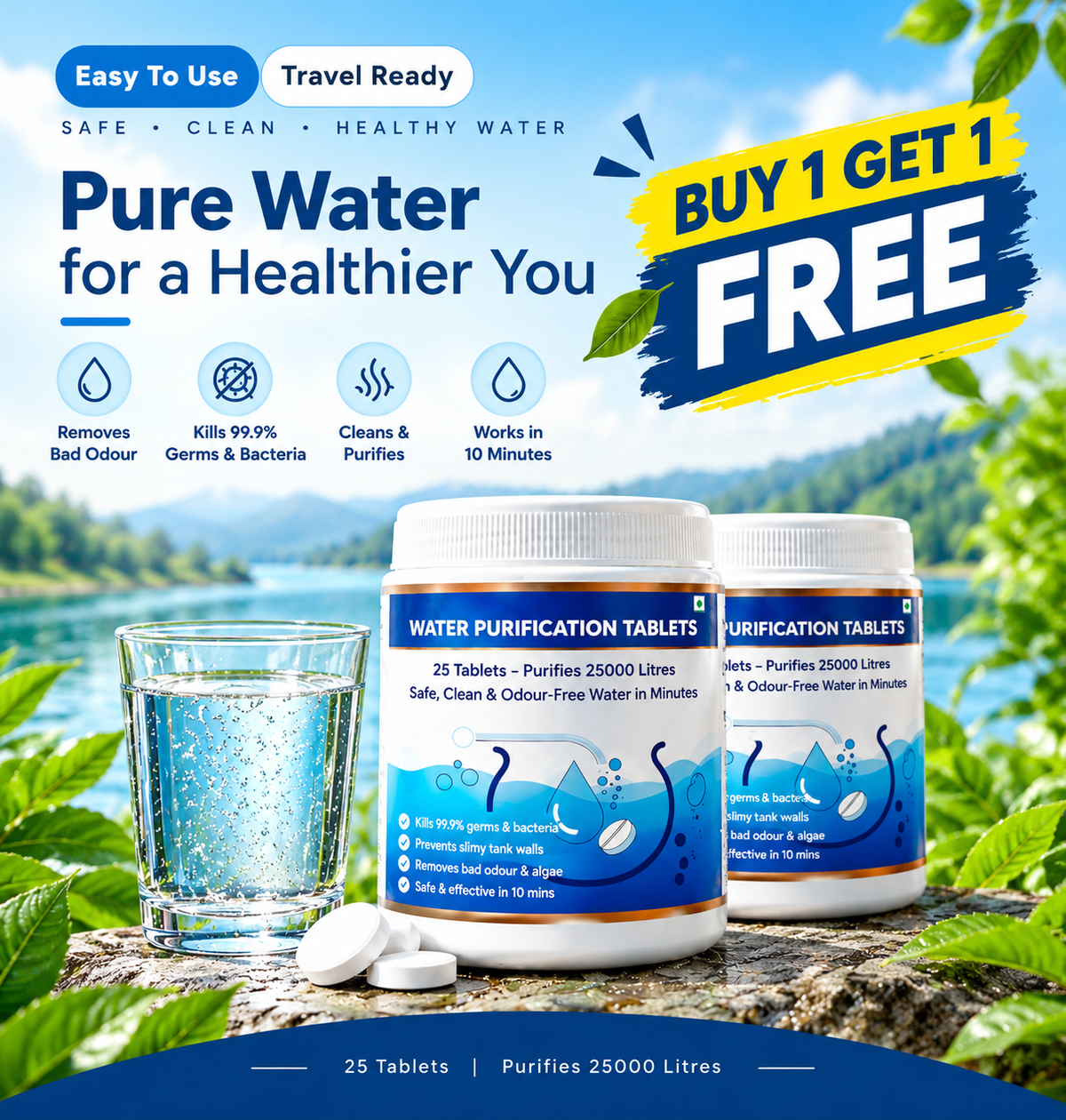 Water Purification Tablets (Buy 1 Get 1 Free)